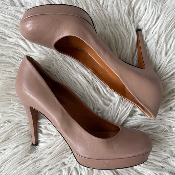 Gucci Betty Charlotte Dark Cipria Nude Leather Platform Pumps Heels Size 39.5